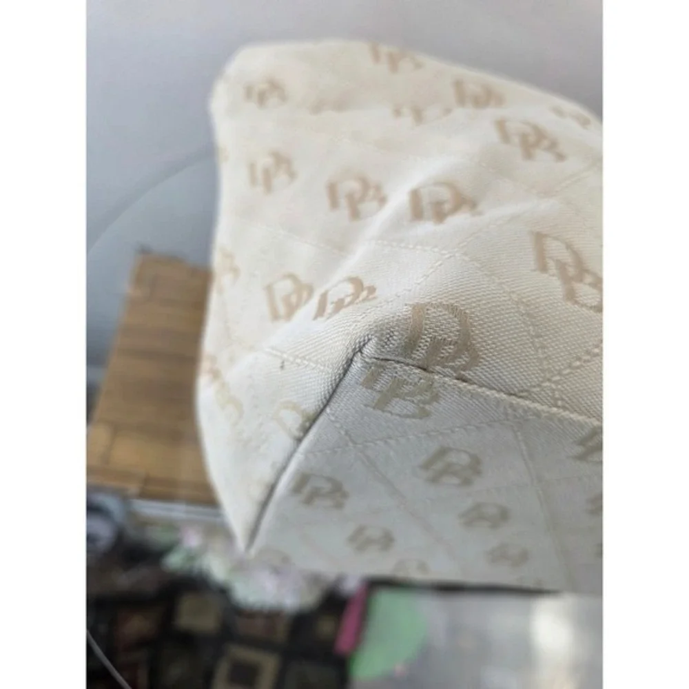 Dooney & Bourke Monogram Jacquard Canvas Hobo Bag Beige‎ Tan Leather Trim